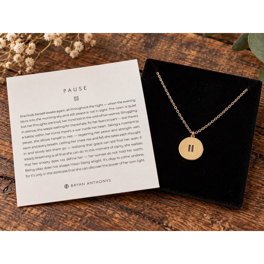 Bryan Anthonys Pause Necklace Gold Tone Inspirational Pendant New in Package